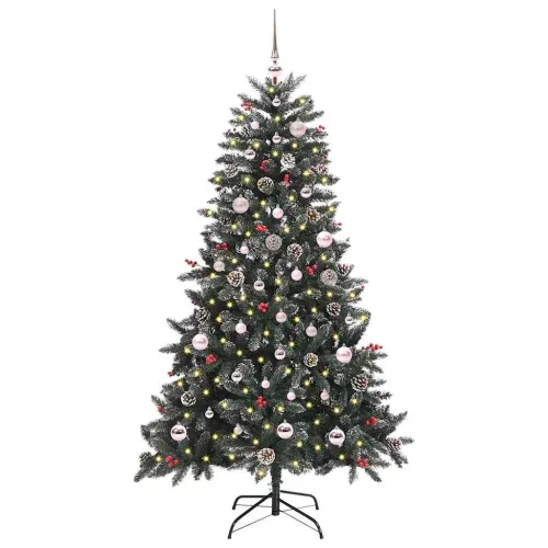 Umjetno božićno drvce Zelena 150 cm PVC, Plastika i Čelik - 150 cm s LED-ima i ružičastim kuglicama Cijena