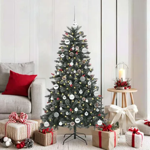 Umjetno božićno drvce Zelena 150 cm PVC, Plastika i Čelik - 150 cm s LED-ima i srebrnim kuglicama Cijena