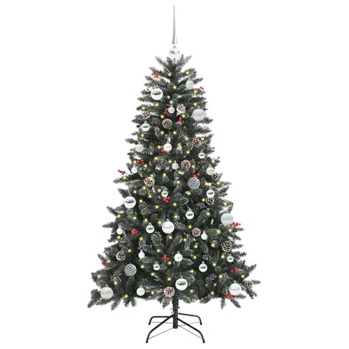 Umjetno božićno drvce Zelena 150 cm PVC, Plastika i Čelik - 150 cm s LED-ima i srebrnim kuglicama Cijena