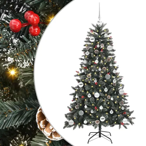 Umjetno božićno drvce Zelena 150 cm PVC, Plastika i Čelik - 150 cm s LED-ima i srebrnim kuglicama Cijena