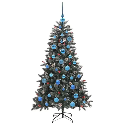 Umjetno božićno drvce Zelena 150 cm PVC, Plastika i Čelik - 150 cm s LED-ima i plavim kuglicama Cijena