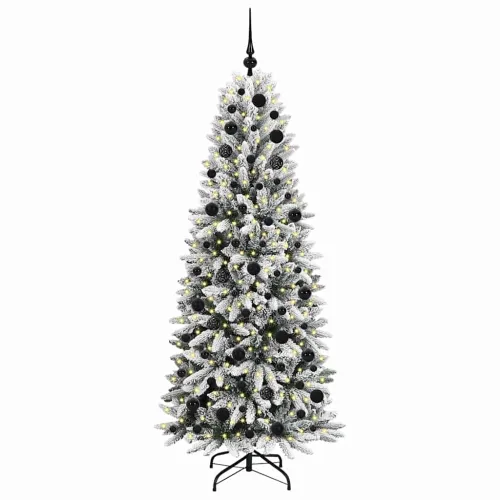 Umjetno božićno drvce Bijela 180 cm PVC, plastika, čelik i PE - 180 cm s LED-ima i crnim kuglicama Zelena i bijela Cijena