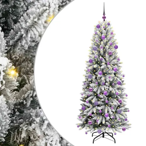 Umjetno božićno drvce Bijela 180 cm PVC, plastika, čelik i PE - 180 cm s LED-ima i ljubičastim kuglicama Zelena i bijela Cijena