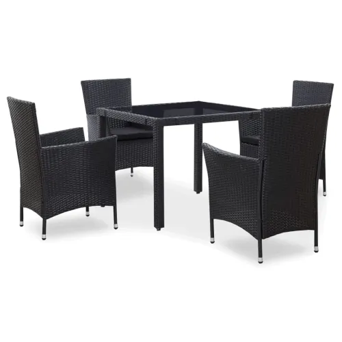 Vrtna garnitura - 5-dijelni vrtni blagovaonski set od poliratana crni - Dužina stola 90 cm 4 Cijena