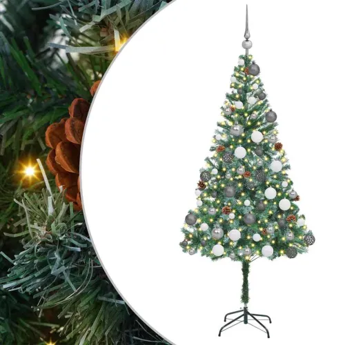 Umjetno božićno drvce s stalakom Zelena 180 cm PVC i čelik - 180 x 90 cm s 120 bijelih/sivih lopti Cijena