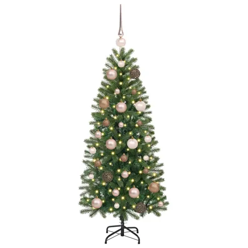 Umjetno božićno drvce Zelena 120 cm PE i PVC - 120 cm s LED-ima i ružičastim zlatnim kuglicama Cijena