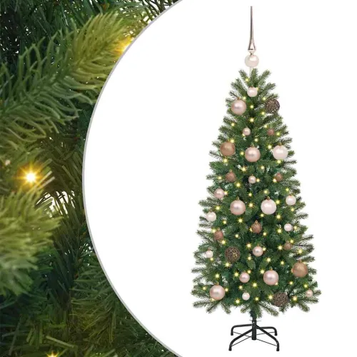 Umjetno božićno drvce Zelena 120 cm PE i PVC - 120 cm s LED-ima i ružičastim zlatnim kuglicama Cijena