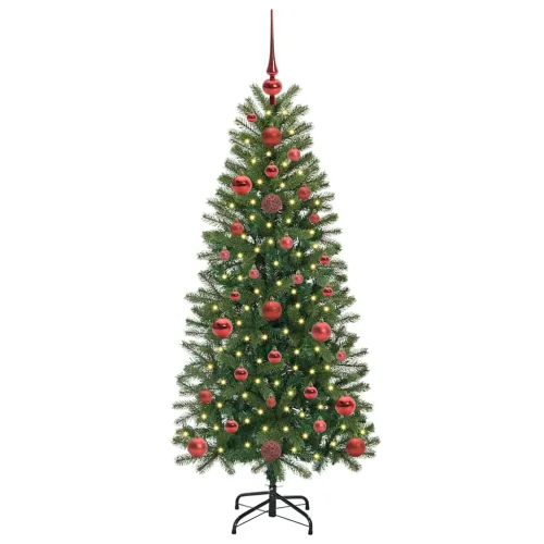 Umjetno božićno drvce Zelena 120 cm PE i PVC - 120 cm s LED-ima i crvenim kuglicama Cijena
