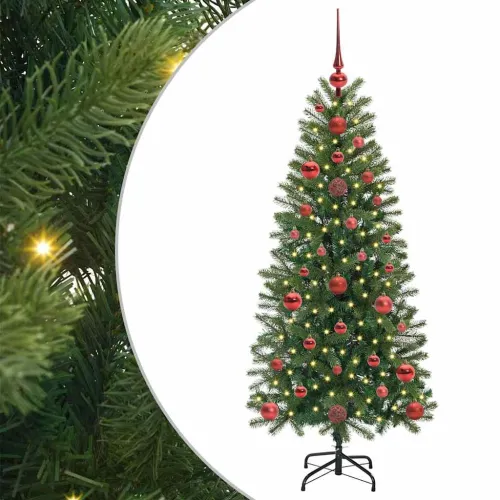 Umjetno božićno drvce Zelena 120 cm PE i PVC - 120 cm s LED-ima i crvenim kuglicama Cijena