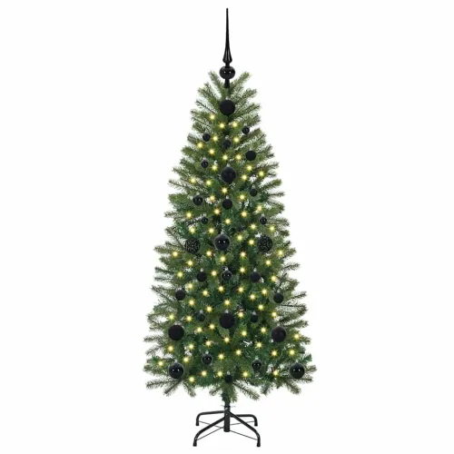 Umjetno božićno drvce Zelena 120 cm PE i PVC - 120 cm s LED-ima i crnim kuglicama Cijena
