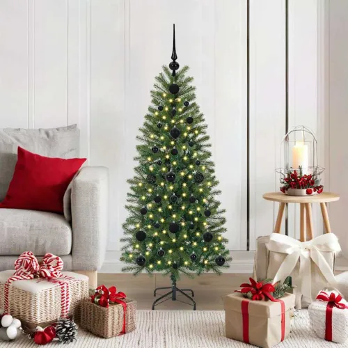 Umjetno božićno drvce Zelena 120 cm PE i PVC - 120 cm s LED-ima i crnim kuglicama Cijena