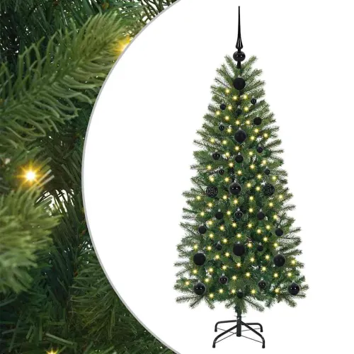 Umjetno božićno drvce Zelena 120 cm PE i PVC - 120 cm s LED-ima i crnim kuglicama Cijena