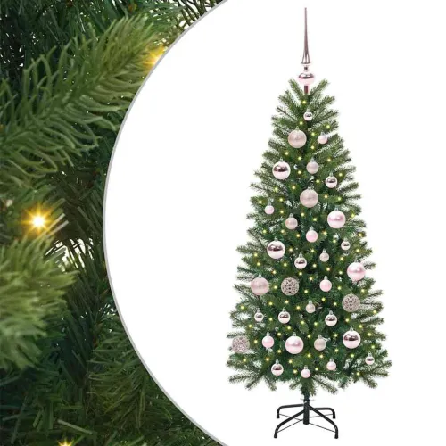 Umjetno božićno drvce Zelena 120 cm PE i PVC - 120 cm s LED-ima i ružičastim kuglicama Cijena