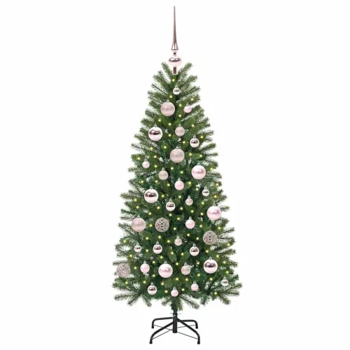 Umjetno božićno drvce Zelena 120 cm PE i PVC - 120 cm s LED-ima i ružičastim kuglicama Cijena