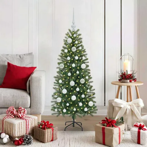 Umjetno božićno drvce Zelena 120 cm PE i PVC - 120 cm s LED-icama i bijelim kuglicama Cijena