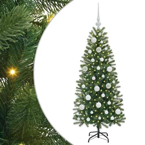 Umjetno božićno drvce Zelena 120 cm PE i PVC - 120 cm s LED-icama i bijelim kuglicama Cijena