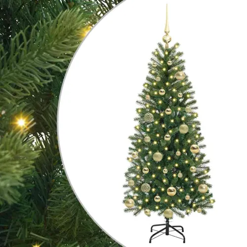 Umjetno božićno drvce Zelena 120 cm PE i PVC - 120 cm s LED-ima i zlatnim kuglicama Cijena