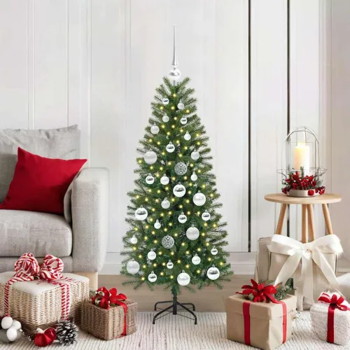 Umjetno božićno drvce Zelena 120 cm PE i PVC - 120 cm s LED-ima i srebrnim kuglicama Cijena