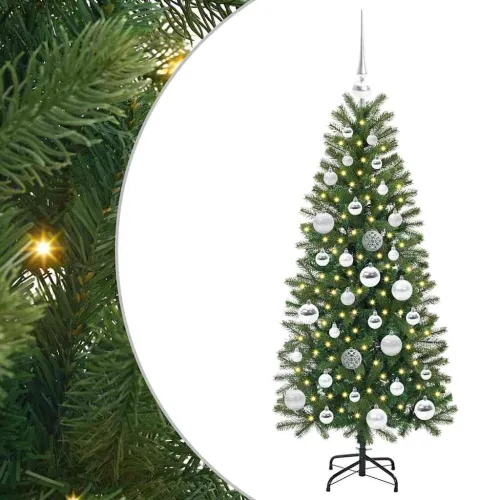 Umjetno božićno drvce Zelena 120 cm PE i PVC - 120 cm s LED-ima i srebrnim kuglicama Cijena