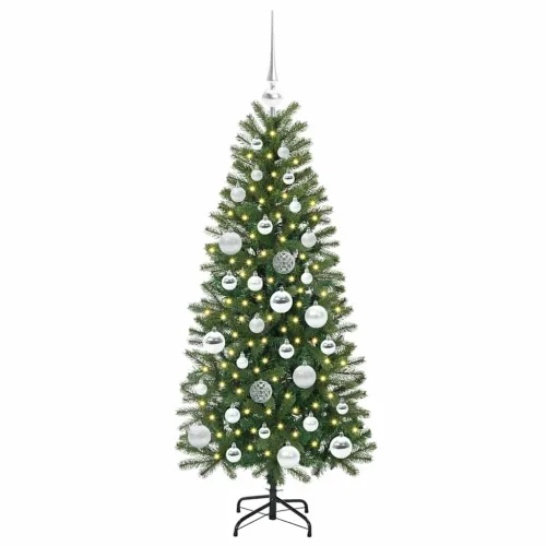 Umjetno božićno drvce Zelena 120 cm PE i PVC - 120 cm s LED-ima i srebrnim kuglicama Cijena