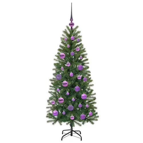 Umjetno božićno drvce Zelena 120 cm PE i PVC - 120 cm s LED-ima i ljubičastim kuglicama Cijena