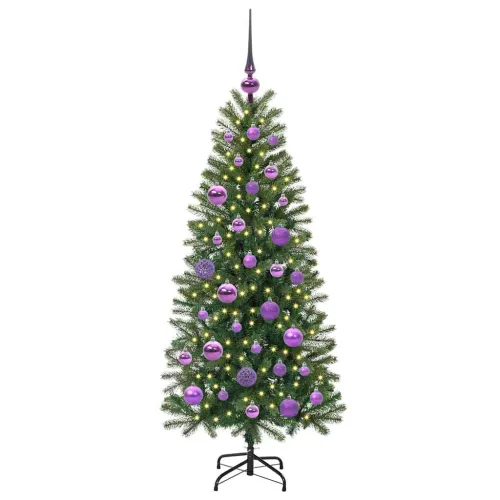 Umjetno božićno drvce Zelena 120 cm PE i PVC - 120 cm s LED-ima i ljubičastim kuglicama Cijena