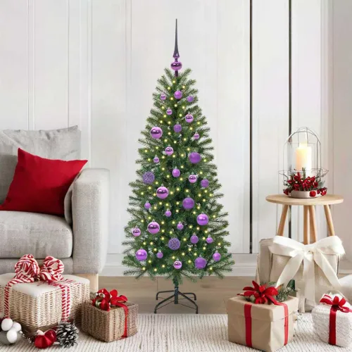 Umjetno božićno drvce Zelena 120 cm PE i PVC - 120 cm s LED-ima i ljubičastim kuglicama Cijena