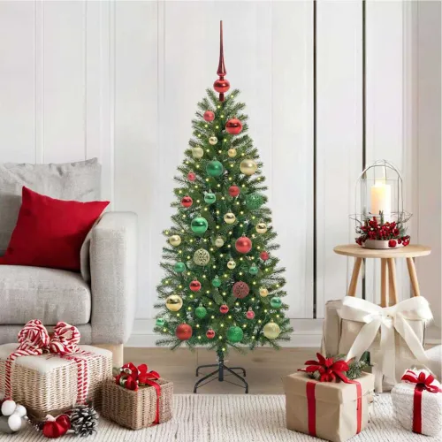 Umjetno božićno drvce Zelena 120 cm PE i PVC - 120 cm s LED-ima i šarenim kuglicama Cijena