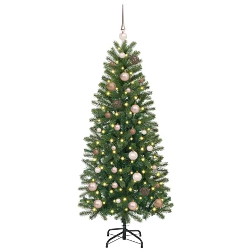 Umjetno božićno drvce Zelena 150 cm PE i PVC - 150 cm s LED-ima i ružičastim zlatnim kuglicama Cijena