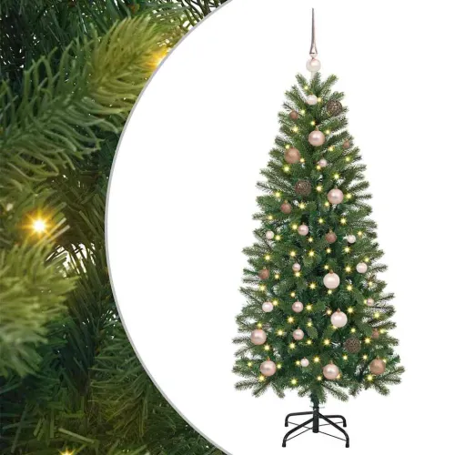 Umjetno božićno drvce Zelena 150 cm PE i PVC - 150 cm s LED-ima i ružičastim zlatnim kuglicama Cijena