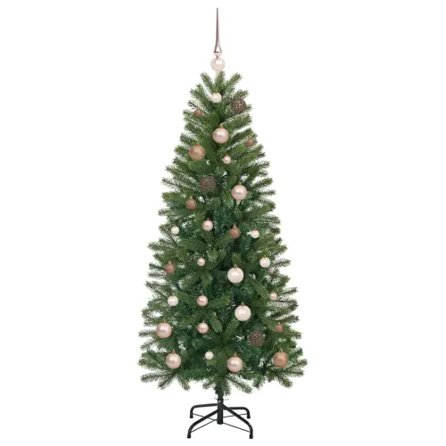 Umjetno božićno drvce Zelena 150 cm PE i PVC - 150 cm s LED-ima i ružičastim zlatnim kuglicama Cijena