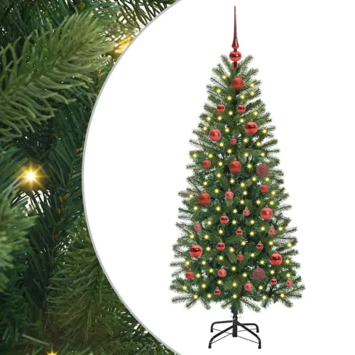 Umjetno božićno drvce Zelena 150 cm PE i PVC - 150 cm s LED-ima i crvenim kuglicama Cijena
