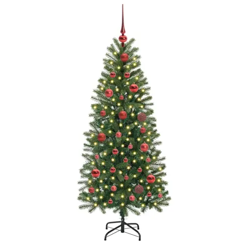Umjetno božićno drvce Zelena 150 cm PE i PVC - 150 cm s LED-ima i crvenim kuglicama Cijena