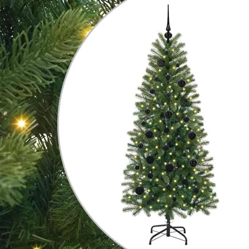 Umjetno božićno drvce Zelena 150 cm PE i PVC - 150 cm s LED-ima i crnim kuglicama Cijena