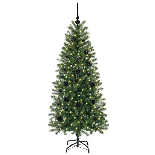 Umjetno božićno drvce Zelena 150 cm PE i PVC - 150 cm s LED-ima i crnim kuglicama Cijena