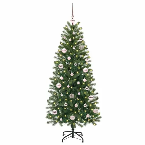 Umjetno božićno drvce Zelena 150 cm PE i PVC - 150 cm s LED-ima i ružičastim kuglicama Cijena