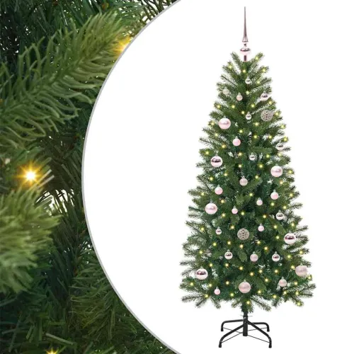Umjetno božićno drvce Zelena 150 cm PE i PVC - 150 cm s LED-ima i ružičastim kuglicama Cijena