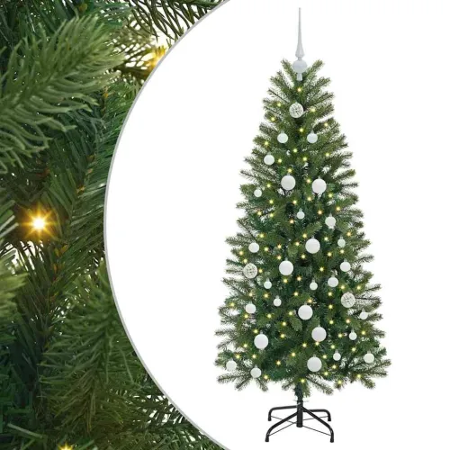 Umjetno božićno drvce Zelena 150 cm PE i PVC - 150 cm s LED-icama i bijelim kuglicama Cijena