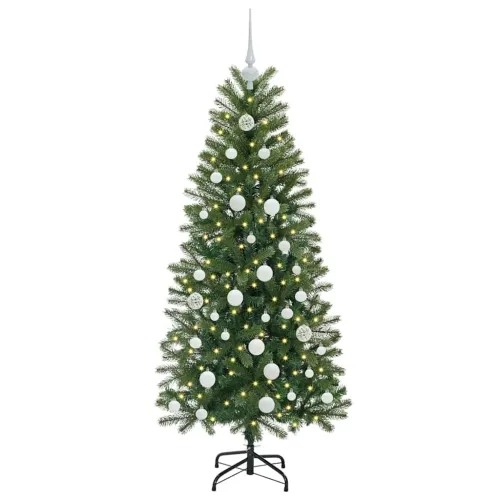 Umjetno božićno drvce Zelena 150 cm PE i PVC - 150 cm s LED-icama i bijelim kuglicama Cijena