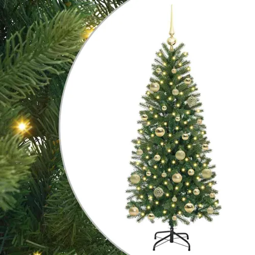 Umjetno božićno drvce Zelena 150 cm PE i PVC - 150 cm s LED-ima i zlatnim kuglicama Cijena