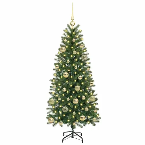 Umjetno božićno drvce Zelena 150 cm PE i PVC - 150 cm s LED-ima i zlatnim kuglicama Cijena
