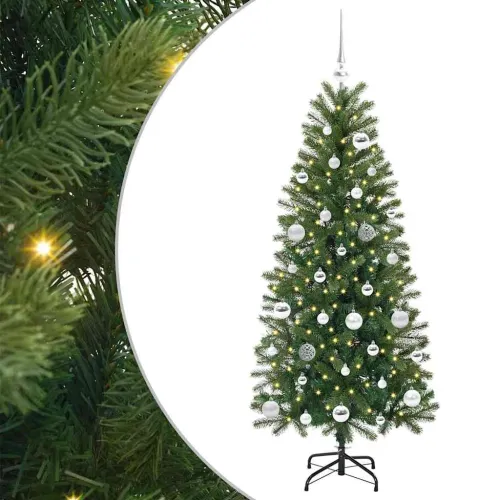 Umjetno božićno drvce Zelena 150 cm PE i PVC - 150 cm s LED-ima i srebrnim kuglicama Cijena