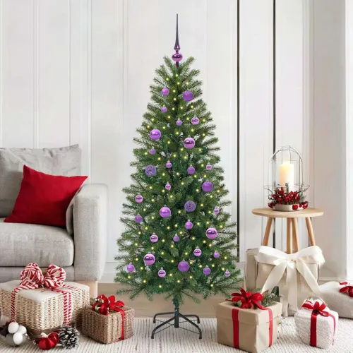 Umjetno božićno drvce Zelena 150 cm PE i PVC - 150 cm s LED-ima i ljubičastim kuglicama Cijena