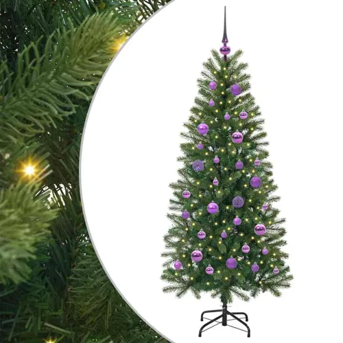 Umjetno božićno drvce Zelena 150 cm PE i PVC - 150 cm s LED-ima i ljubičastim kuglicama Cijena