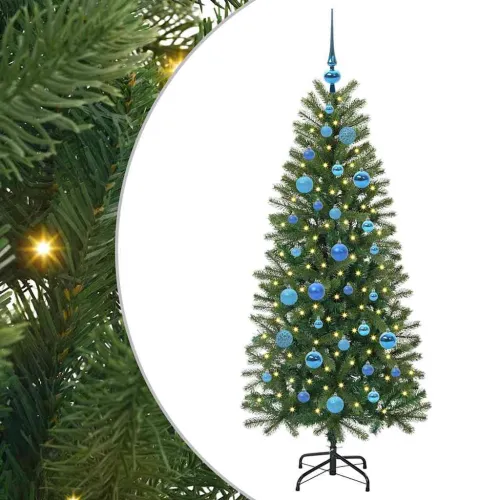 Umjetno božićno drvce Zelena 150 cm PE i PVC - 150 cm s LED-ima i plavim kuglicama Cijena