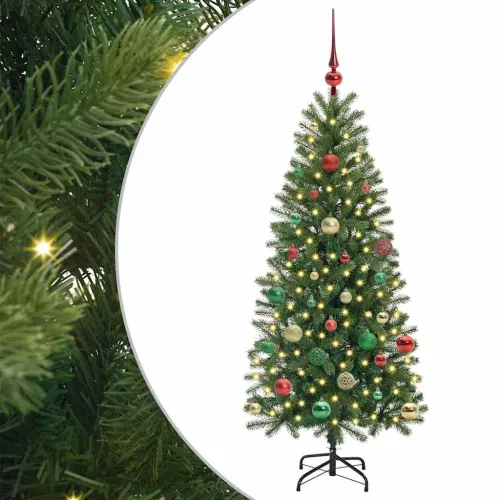 Umjetno božićno drvce Zelena 150 cm PE i PVC - 150 cm s LED-ima i šarenim kuglicama Cijena