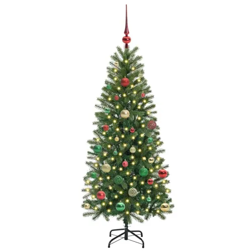 Umjetno božićno drvce Zelena 150 cm PE i PVC - 150 cm s LED-ima i šarenim kuglicama Cijena
