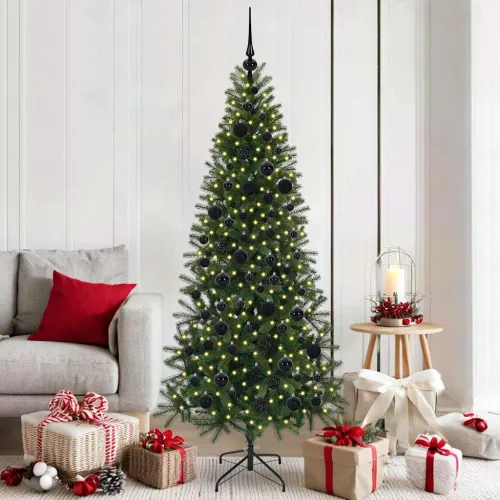 Umjetno božićno drvce Zelena 180 cm PE i PVC - 180 cm s LED-ima i crnim kuglicama Cijena