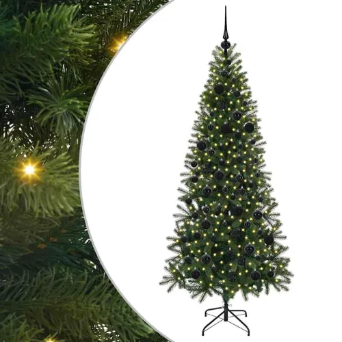 Umjetno božićno drvce Zelena 180 cm PE i PVC - 180 cm s LED-ima i crnim kuglicama Cijena