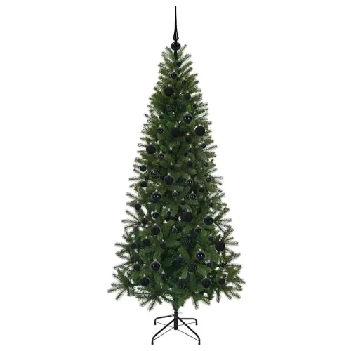 Umjetno božićno drvce Zelena 180 cm PE i PVC - 180 cm s LED-ima i crnim kuglicama Cijena